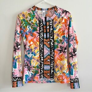 NWT Nanette Lepore Copa Cubana Quarter Zip Rash Guard Swimsuit Top Small S